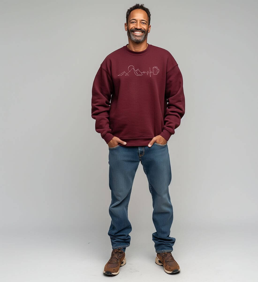 Berg Herzschlag Bier | Unisex Organic Pullover | Farbe: Heather Grey | Rad&Rucksack