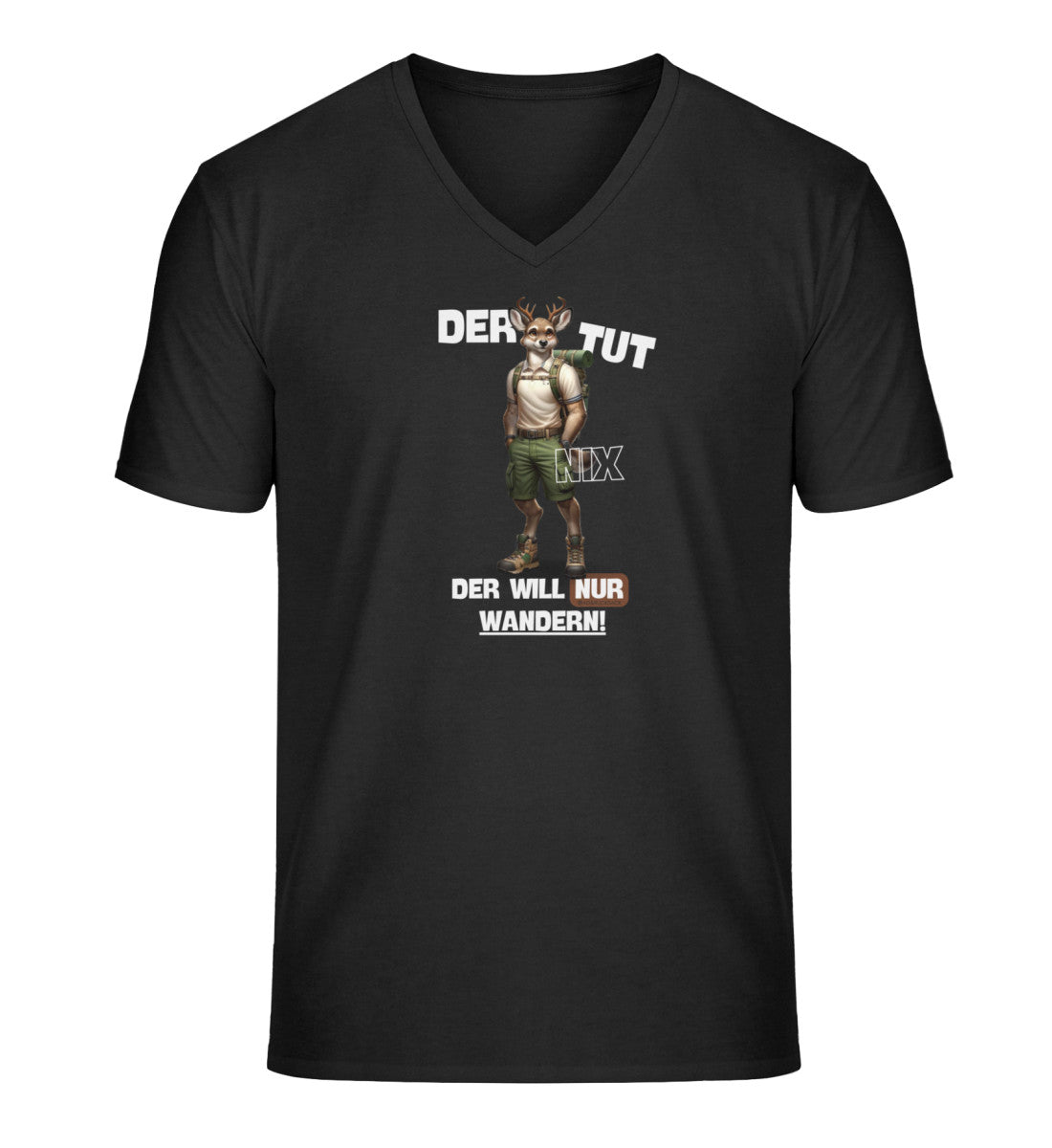 Der tut nix - Hirsch | Herren V-Neck Premium Organic T-Shirt | Farbe: Schwarz | Rad&Rucksack