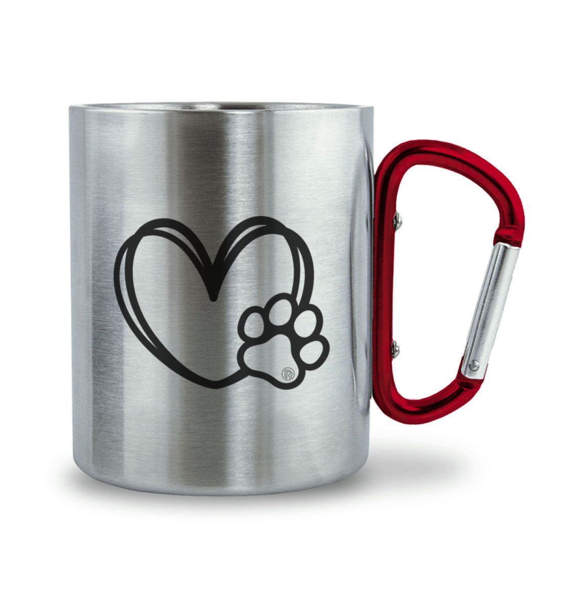 Hundverliebt | Edelstahltasse mit Karabinergriff | Farbe: Roter Karabiner | Rad&Rucksack