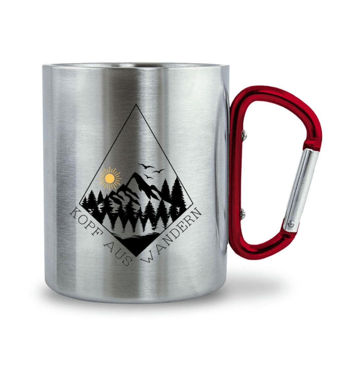 Kopf aus | Edelstahltasse mit Karabinergriff | Farbe: Roter Karabiner | Rad&Rucksack