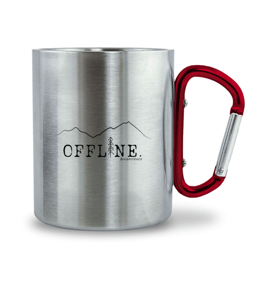 Offline. | Edelstahltasse mit Karabinergriff | Farbe: Roter Karabiner | Rad&Rucksack