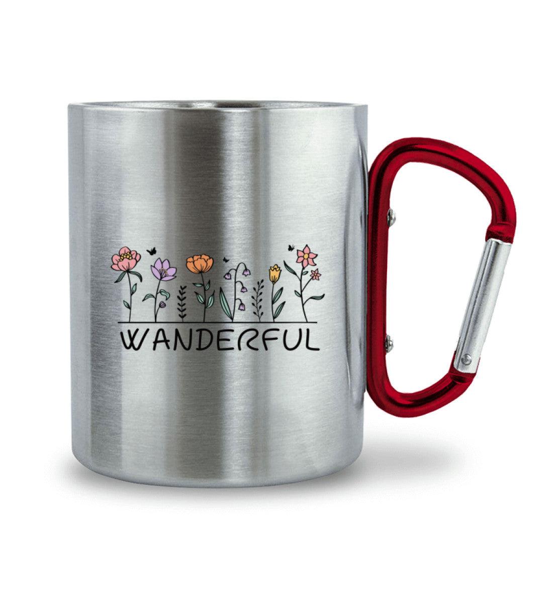 Wanderful | Edelstahltasse mit Karabinergriff | Farbe: Roter Karabiner | Rad&Rucksack