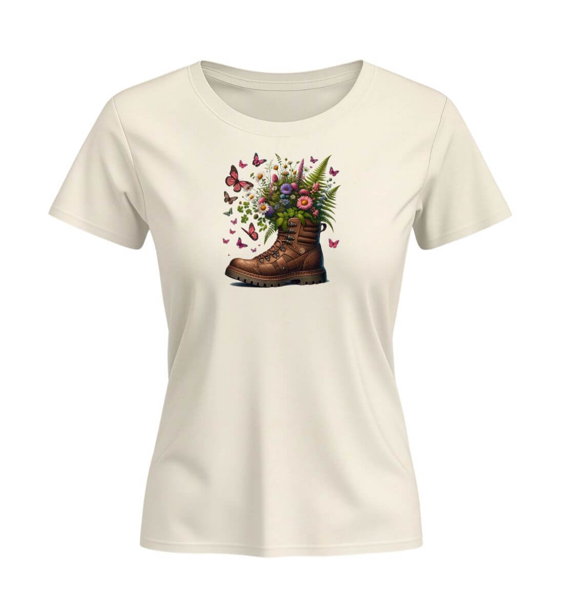 Wanderschuh-Blumen | Damen Premium Organic T-Shirt (Fitted) | Farbe: Natural Raw | Rad&Rucksack