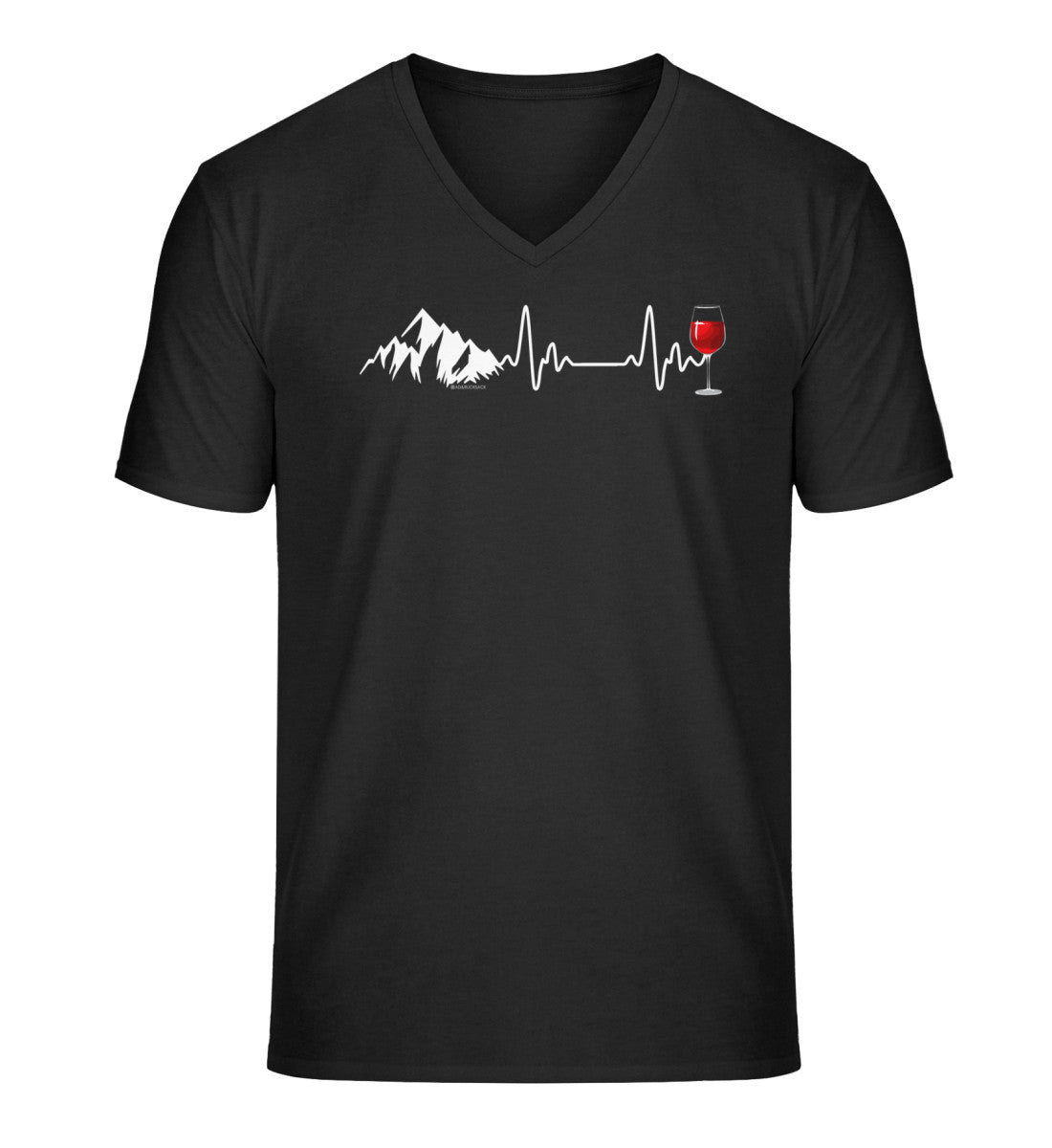 Wein Berg Herzschlag | Herren V-Neck Premium Organic T-Shirt | Farbe: Schwarz | Rad&Rucksack