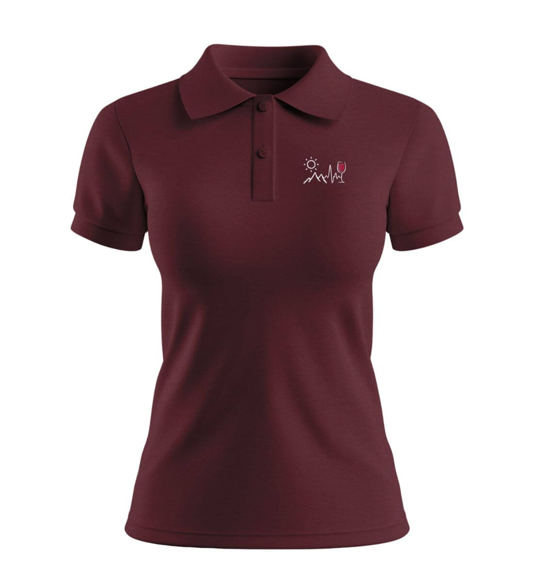 Wein Berg Herzschlag Stick | Damen Premium Organic Poloshirt | Farbe: Burgundy | Rad&Rucksack