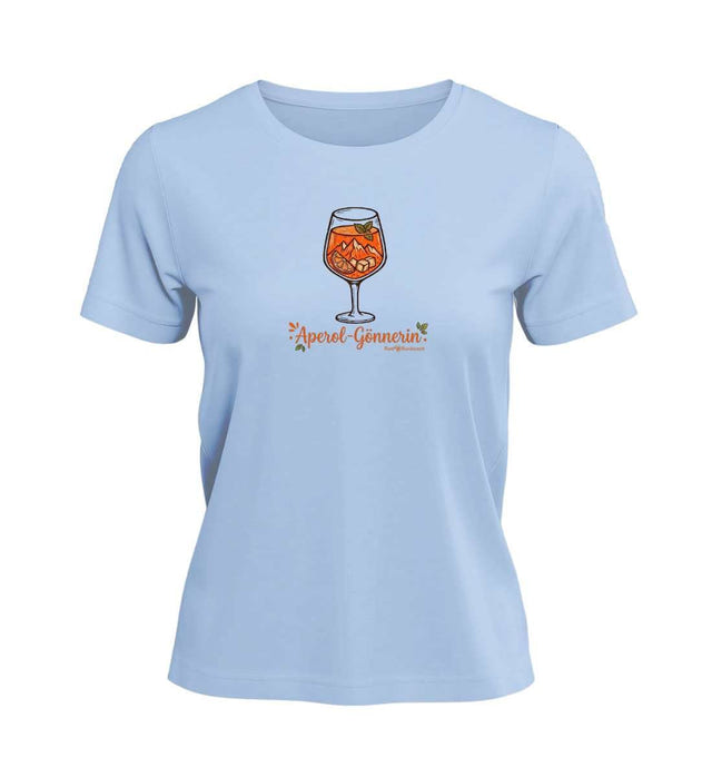 Geschenk Aperol Gönnerin T-Shirt in Mittelblau (Blue Soul) – Produktbild (100% Bio-Baumwolle) von Rad&Rucksack