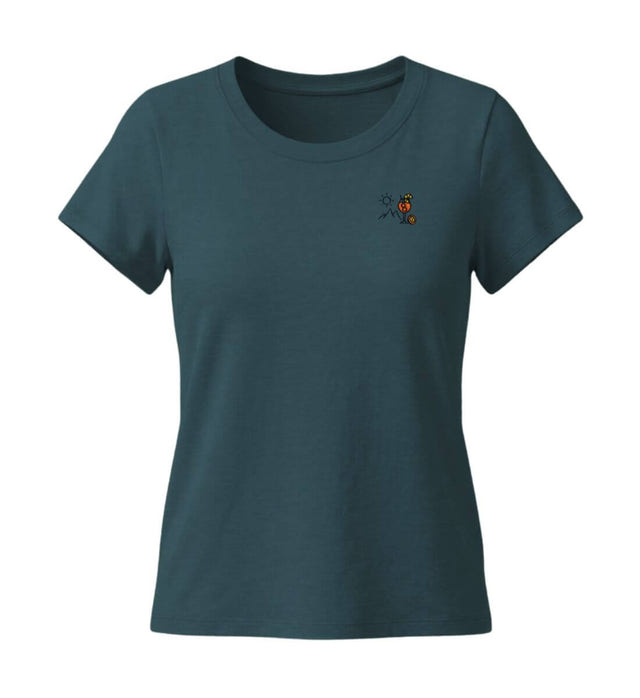 Aperol Sonne Berg Stick T-Shirt Bestickt in Blaugrün (Stargazer) – Produktbild (155 g/m² Bio-Baumwolle, tailliert) von Rad&Rucksack