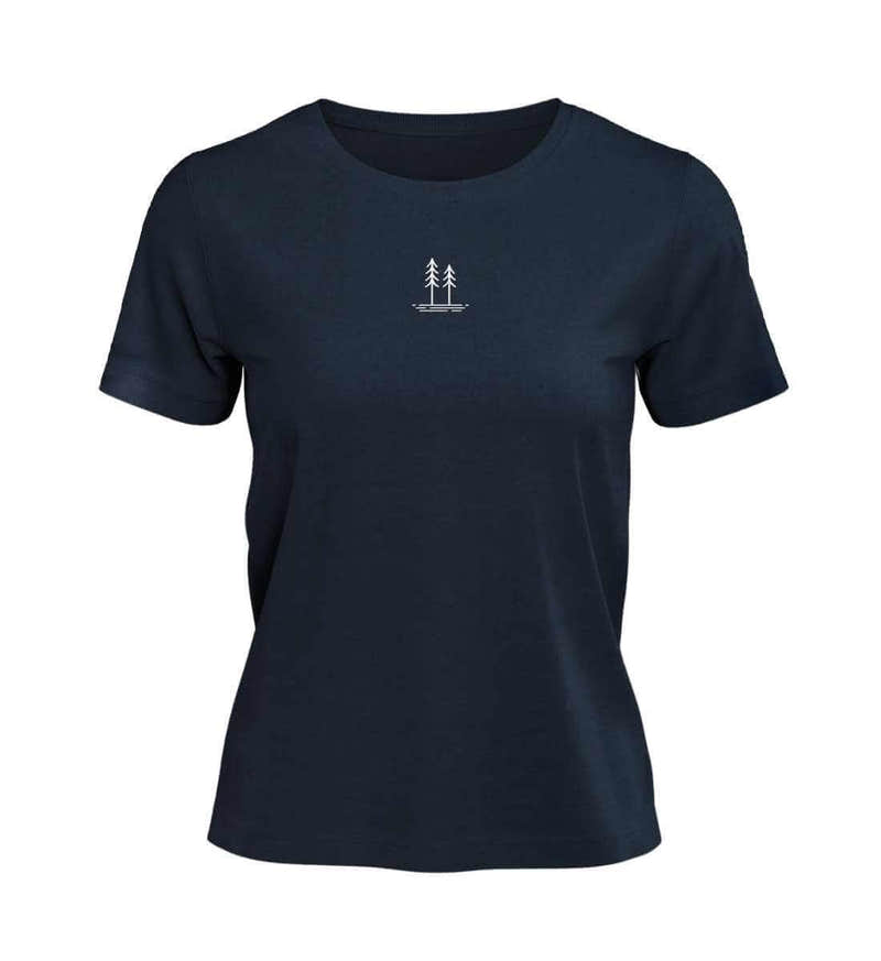 Bäume Stick T-Shirt Damen in Dunkelblau (French Navy) – Produktbild (100% Bio-Baumwolle) von Rad&Rucksack