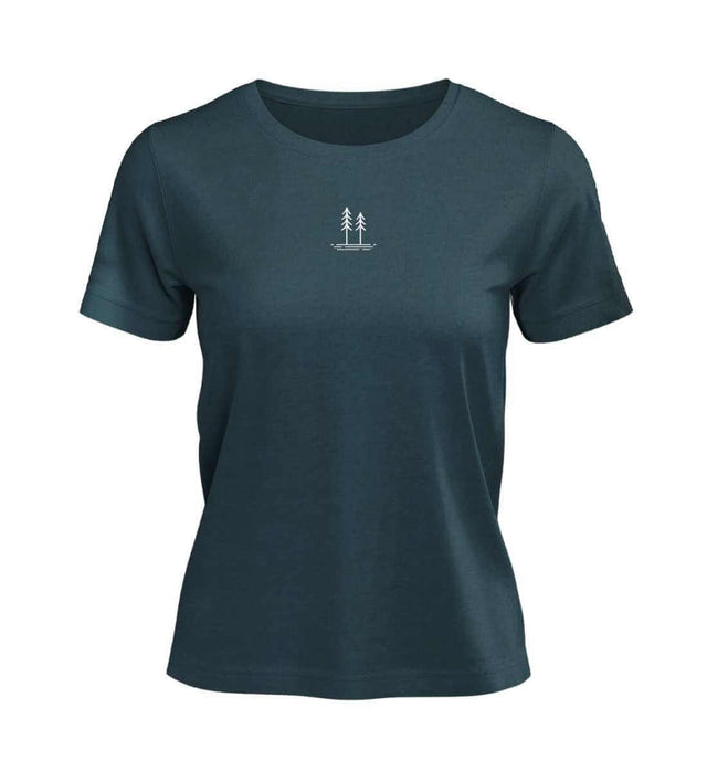Bäume T-Shirt Bestickt Damen in Blaugrün (Stargazer) – Produktbild (100% Bio-Baumwolle) von Rad&Rucksack