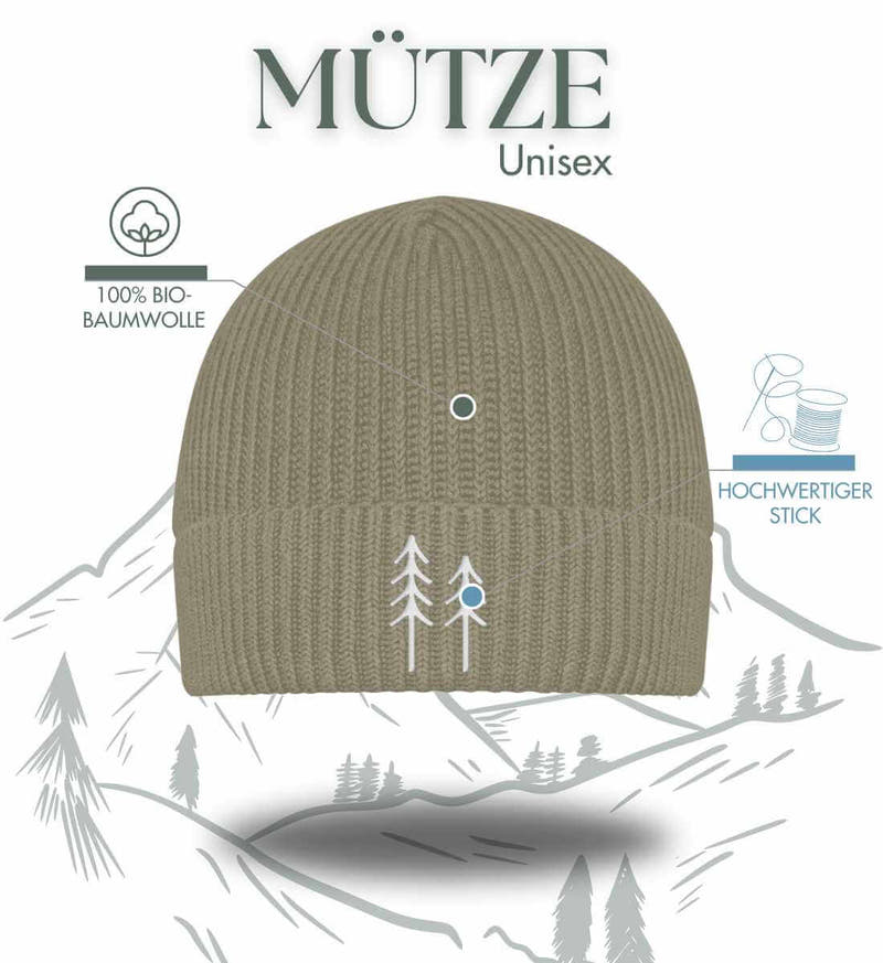 Bäume | Organic Wollmütze mit Stick von Rad&Rucksack - am Model präsentiert