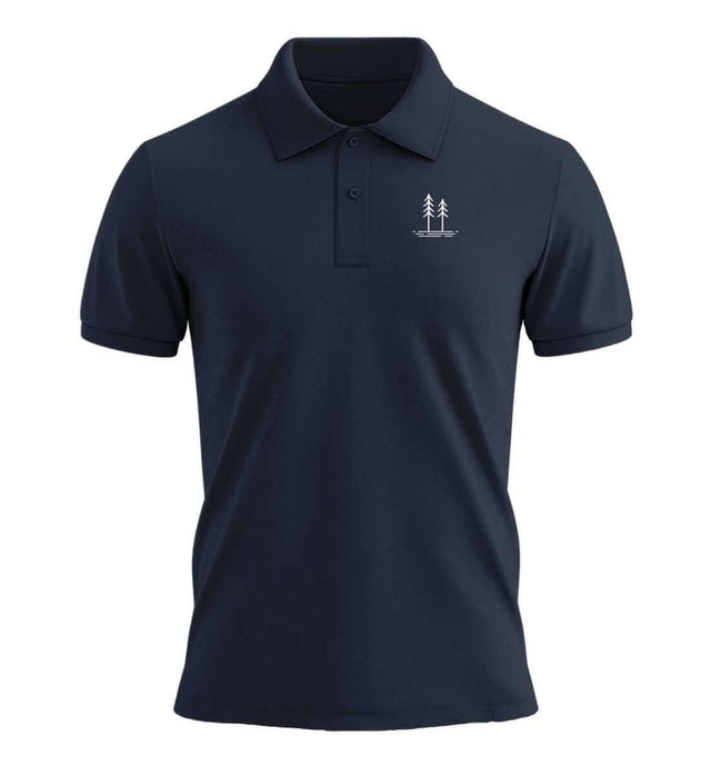 Piqué Poloshirt Bio „Bäume“ in Dunkelblau (French Navy) – Produktbild (240 g/m² Bio-Piqué mit Stick) von Rad&Rucksack