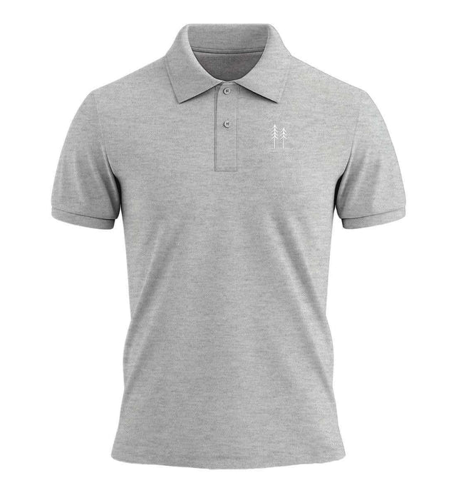 Bäume Poloshirt Grau-Melange (Grau Meliert) – Produktbild (240 g/m² Bio-Piqué mit Stick) von Rad&Rucksack
