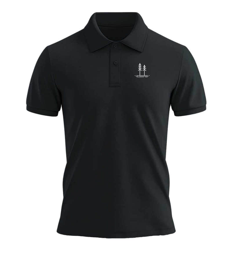 Bäume Stick Poloshirt in Schwarz – Produktbild (240 g/m² Bio-Piqué mit Stick) von Rad&Rucksack