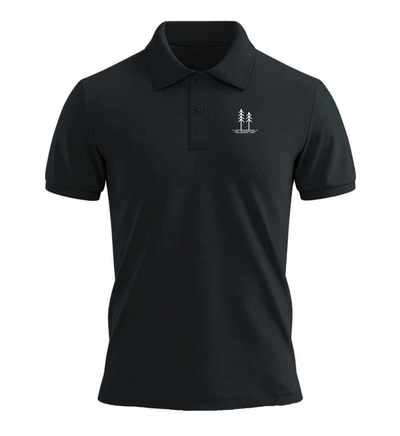 Bäume Stick Poloshirt in Schwarz – Produktbild (240 g/m² Bio-Piqué mit Stick) von Rad&Rucksack