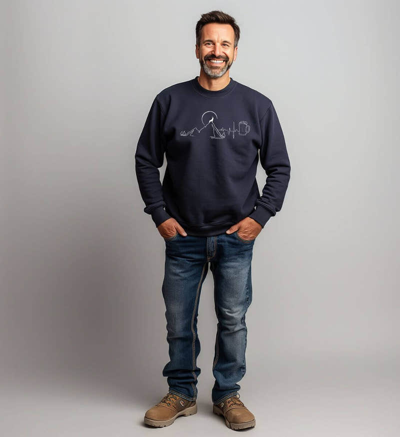 Berg Bock Bier Bio Pullover – Modelbild (350 g/m² Bio-Baumwolle) von Rad&Rucksack
