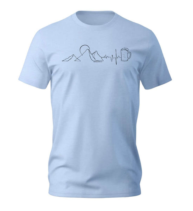 Outdoor T-Shirt Berg Herzschlag Bier Herren in Mittelblau (Blue Soul) – Produktbild (100% Bio-Baumwolle) von Rad&Rucksack