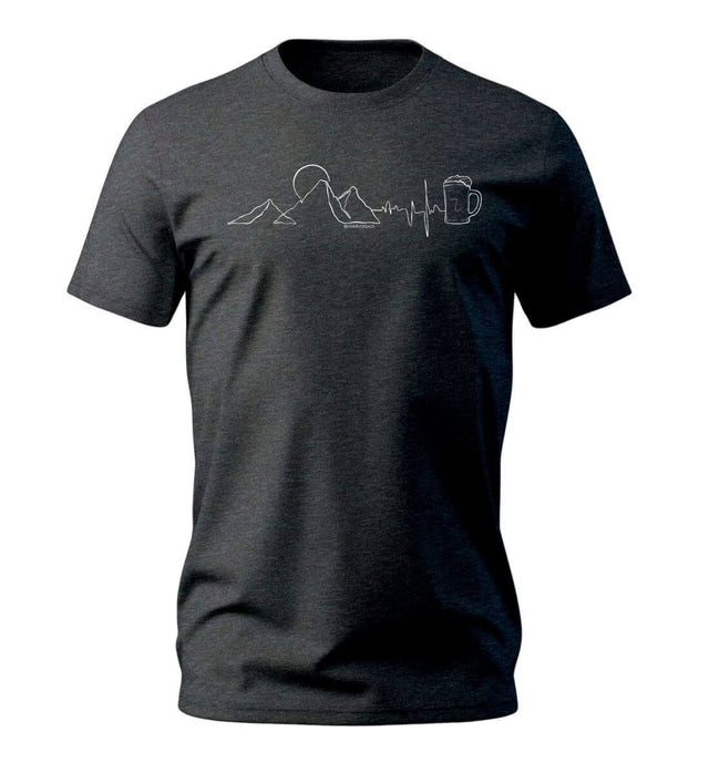 Berg Herzschlag Bier T-Shirt Herren Anthrazit-Melange (Dark Heather Grey) – Produktbild (100% Bio-Baumwolle) von Rad&Rucksack