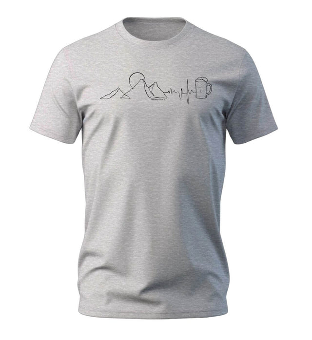 Berg Herzschlag Bier T-Shirt Herren Grau-Melange (Heather Grey) – Produktbild (100% Bio-Baumwolle) von Rad&Rucksack