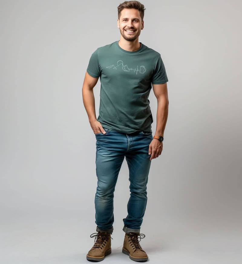 Berg Herzschlag Bier | Herren Premium Organic T-Shirt von Rad&Rucksack - am Model präsentiert