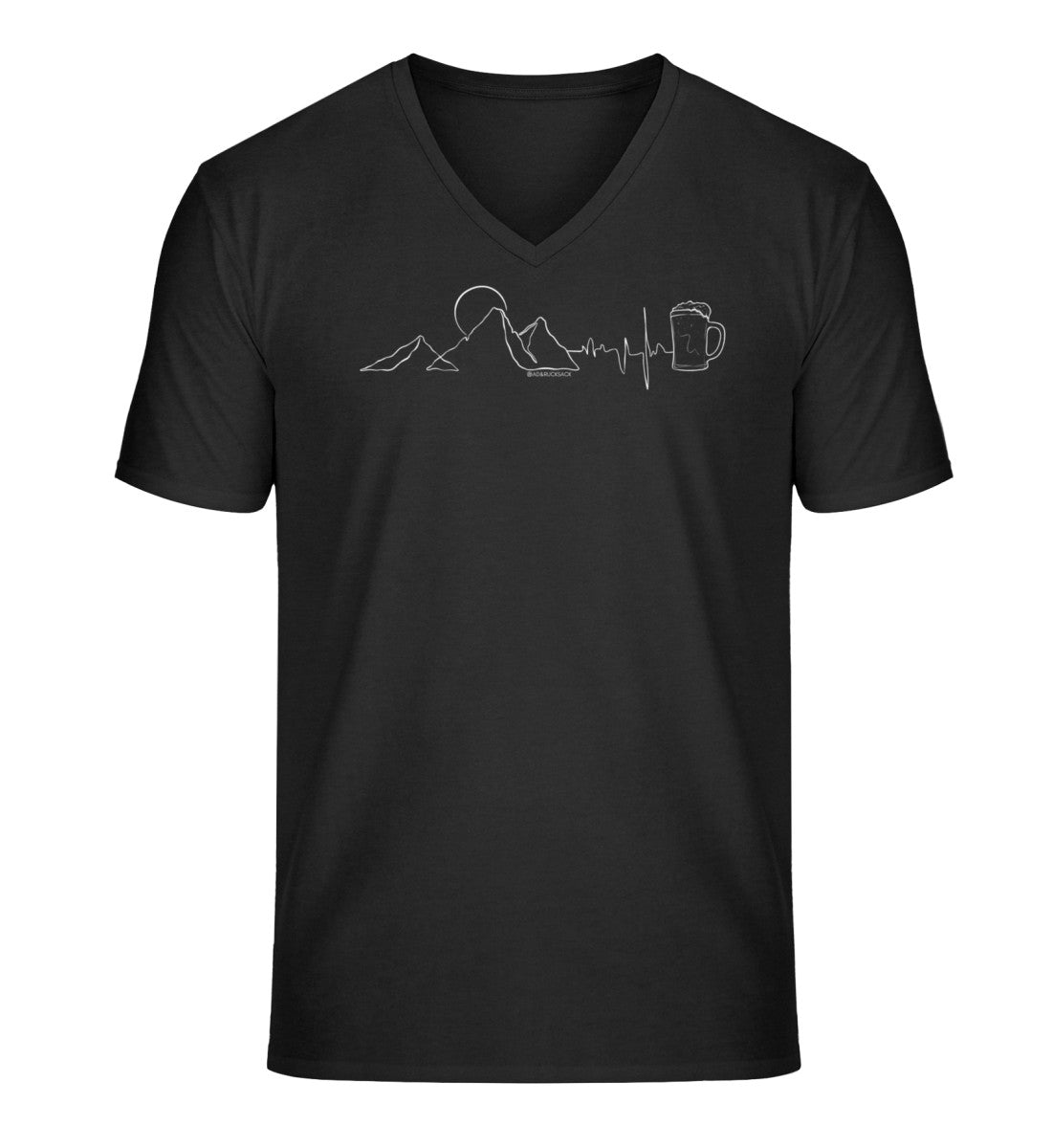 Berg Herzschlag Bier | Herren V-Neck Premium Organic T-Shirt in Schwarz von Rad&Rucksack