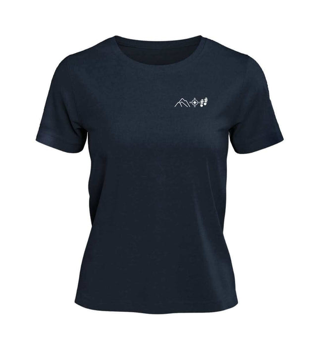 Berg Kompass Wandern Stick T-Shirt Damen in Dunkelblau (French Navy) – Produktbild (100% Bio-Baumwolle) von Rad&Rucksack