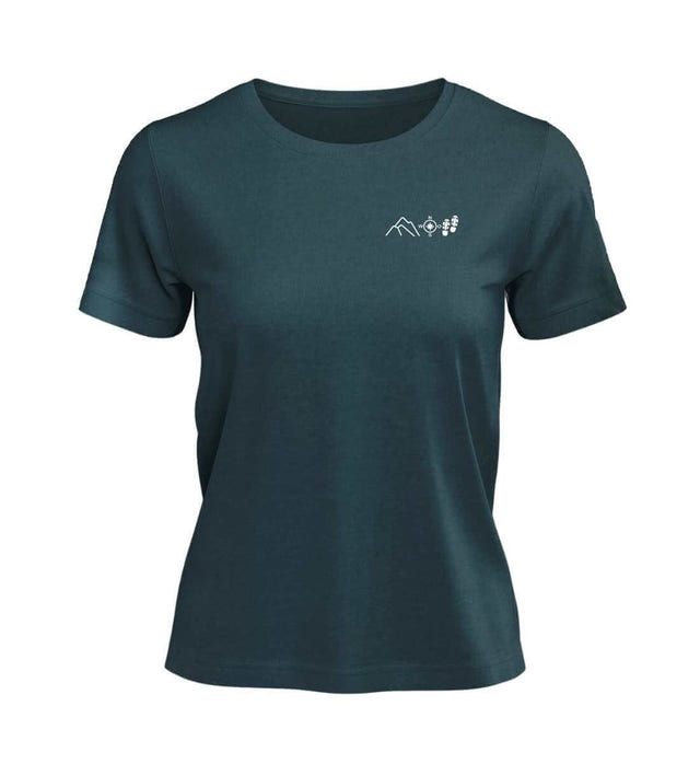 Berg Kompass Wandern T-Shirt Damen Blaugrün (Stargazer) – Produktbild (100% Bio-Baumwolle mit Stick) von Rad&Rucksack
