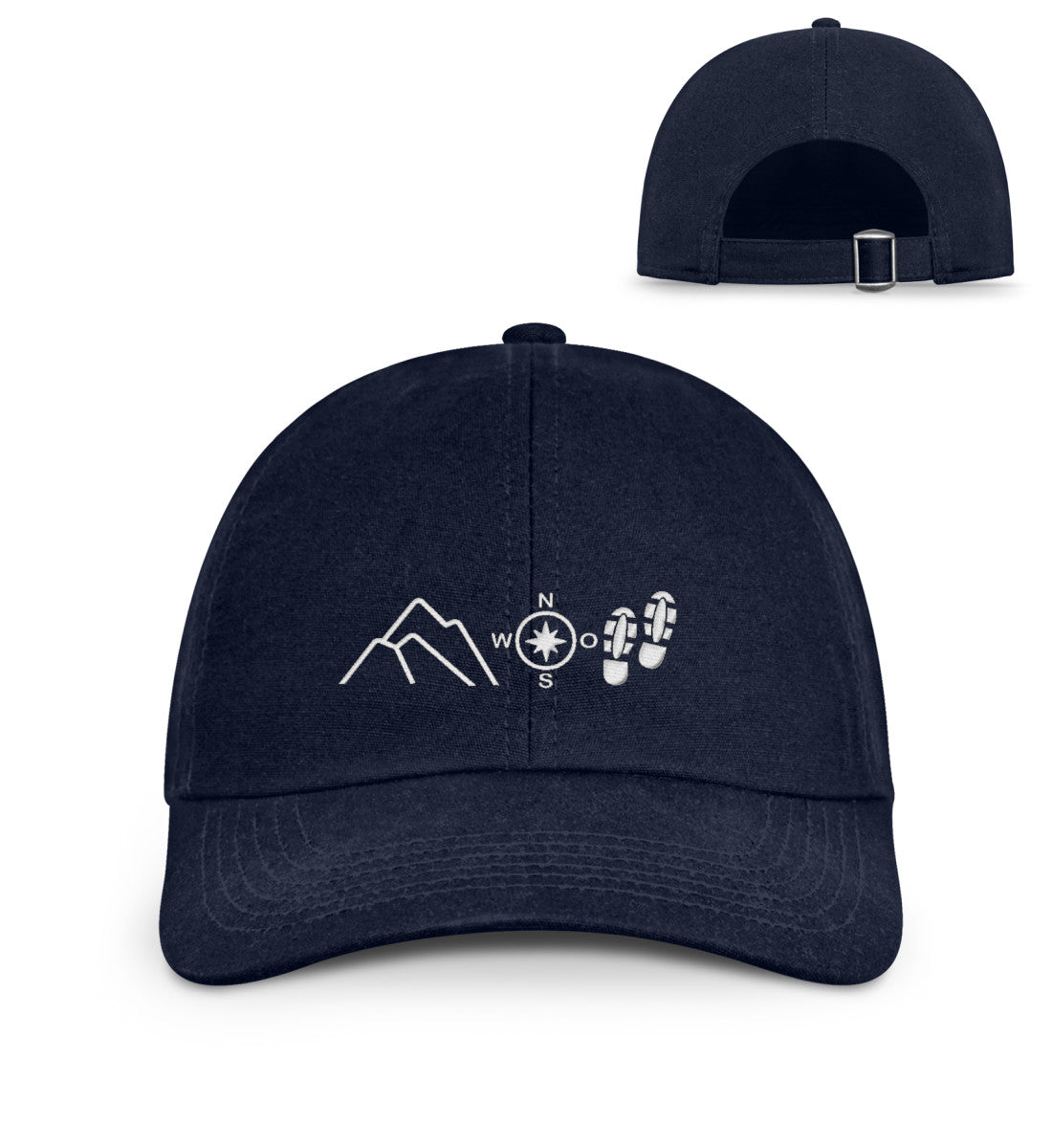 Berg Kompass Wandern | Organic Herren Cap mit Stick in Oxford Navy von Rad&Rucksack