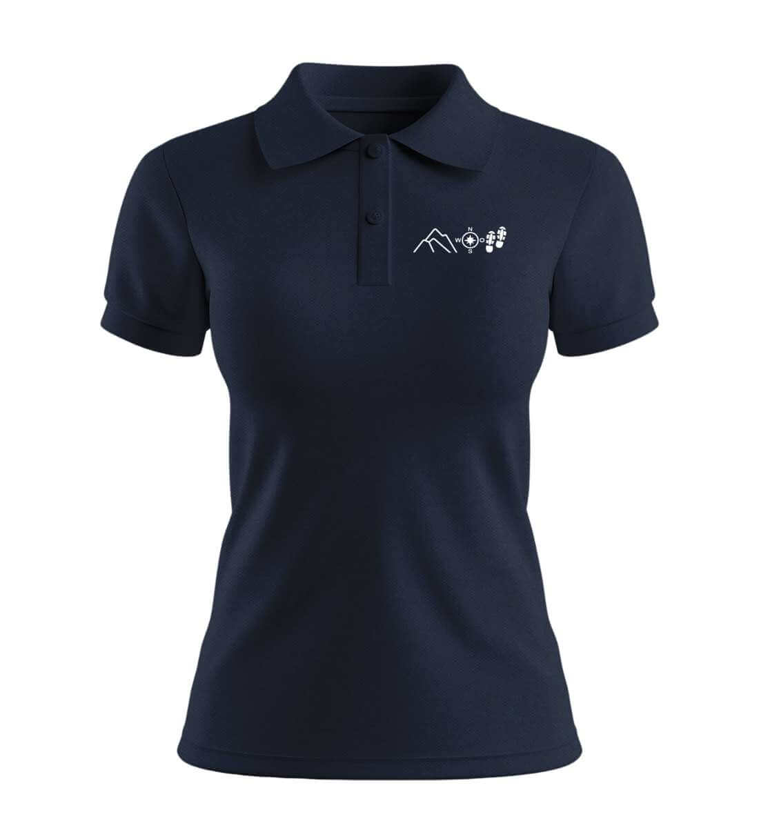 Berg Kompass Wandern Stick | Damen Premium Organic Poloshirt in French Navy von Rad&Rucksack