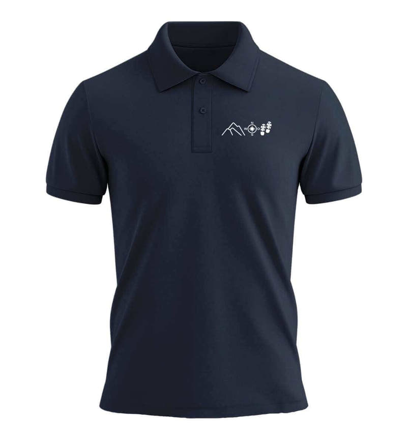 Berg Kompass Wandern Stick | Unisex Premium Organic Poloshirt in French Navy von Rad&Rucksack