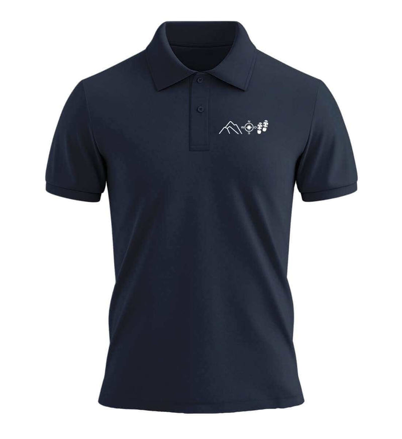 Berg Kompass Wandern Stick Poloshirt in Dunkelblau (French Navy) – Produktbild (240 g/m² Bio-Piqué mit Stick) von Rad&Rucksack