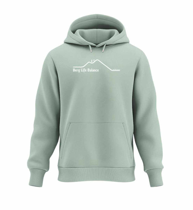 Warmer Hüttentour Hoodie Berg Life Balance in Salbeigrün (Aloe) – Produktbild (350 g/m² Bio-Baumwolle) von Rad&Rucksack