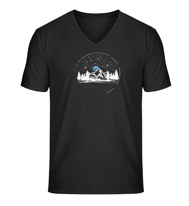 Berg Nacht | Herren V-Neck Premium Organic T-Shirt in Schwarz von Rad&Rucksack