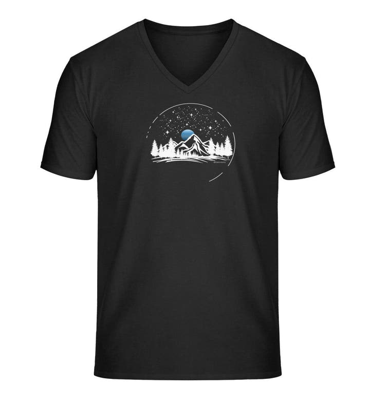 Berg Nacht Bio V-Neck T-Shirt Herren in Schwarz – Produktbild (100% Bio-Baumwolle) von Rad&Rucksack