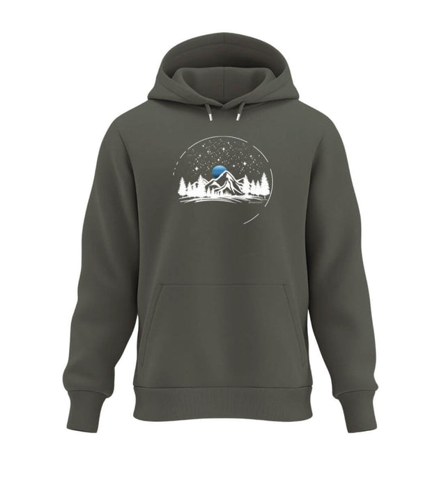 Berg Nacht Hoodie Olivgrün (Khaki) – Produktbild (350 g/m² Bio-Baumwolle) von Rad&Rucksack