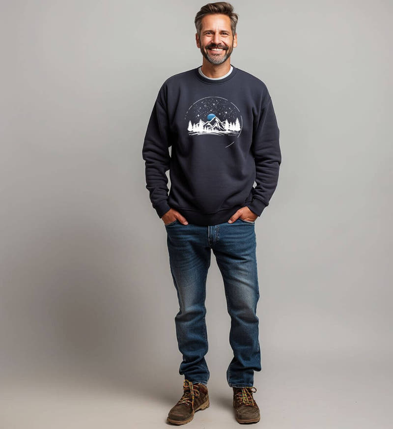 Berg Nacht | Unisex Organic Pullover von Rad&Rucksack - am Model präsentiert