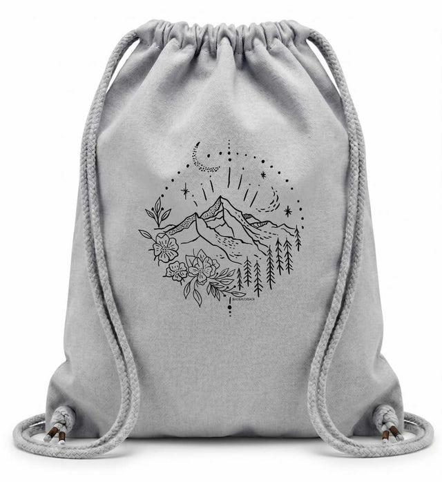 Turnbeutel Berge „Berg Natur“ in Grau-Melange (Heather Grey) – Produktbild (100% Baumwolle, 12 L) von Rad&Rucksack