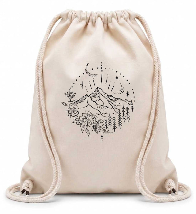 Baumwollrucksack Wandern „Berg Natur“ in Naturweiß (Natural) – Produktbild (100% Baumwolle, 12 L) von Rad&Rucksack