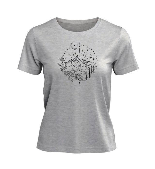Berg Natur T-Shirt Damen Grau-Melange (Heather Grey) – Produktbild (100% Bio-Baumwolle) von Rad&Rucksack