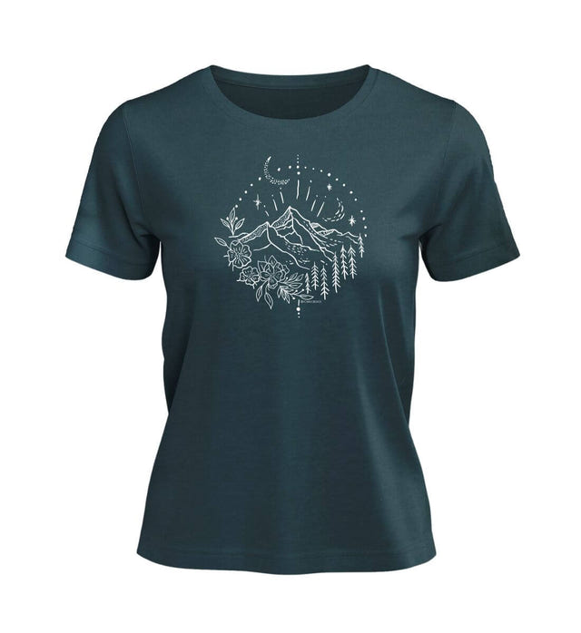 Damen T-Shirts Natur „Berg Natur“ in Blaugrün (Stargazer) – Produktbild (100% Bio-Baumwolle) von Rad&Rucksack