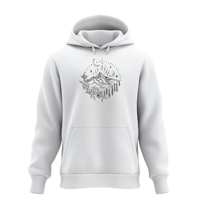 Warmer Hüttentour Hoodie Berg Natur in Weiß (White) – Produktbild (350 g/m² Bio-Baumwolle) von Rad&Rucksack