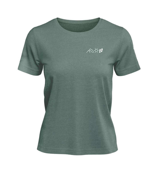 Berg Sonne Wandern T-Shirt Damen Meeresgrün (Green Bay) – Produktbild (100% Bio-Baumwolle mit Stick) von Rad&Rucksack