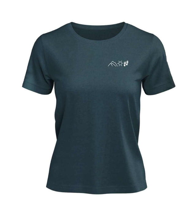 Berg Sonne Wandern T-Shirt Damen Blaugrün (Stargazer) – Produktbild (100% Bio-Baumwolle mit Stick) von Rad&Rucksack
