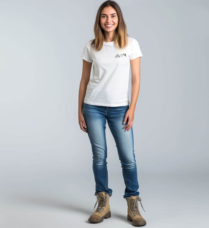Berg Sonne Wandern Bio T-Shirt Damen – Modelbild (100% Bio-Baumwolle) von Rad&Rucksack