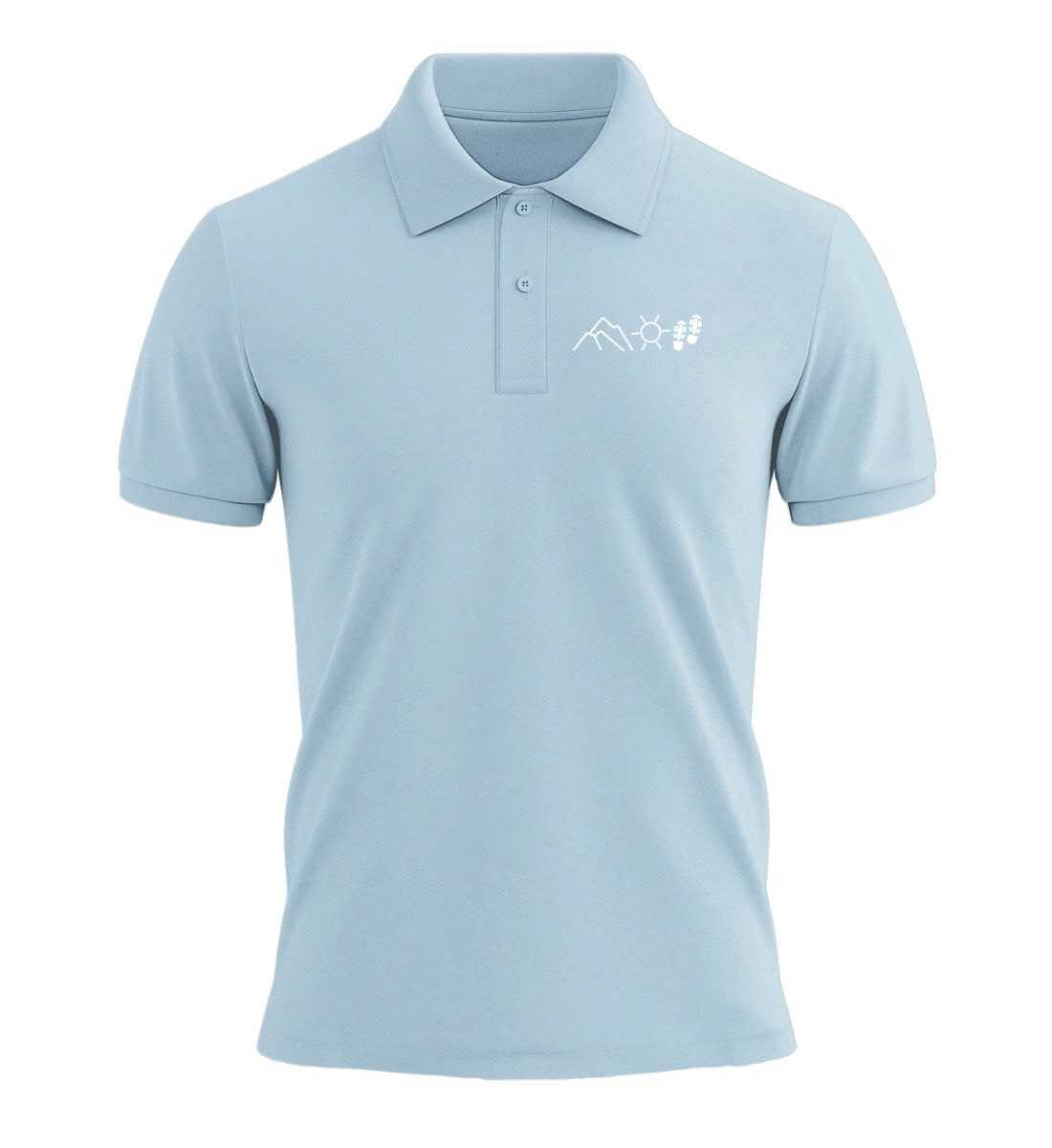 Berg Sonne Wandern | Unisex Premium Organic Poloshirt in Sky Blue von Rad&Rucksack