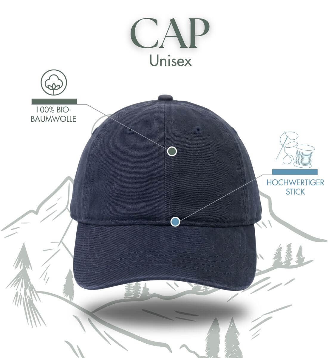 Berg Sonnenuntergang | Organic Herren Cap mit Stick von Rad&Rucksack - Ansicht 8