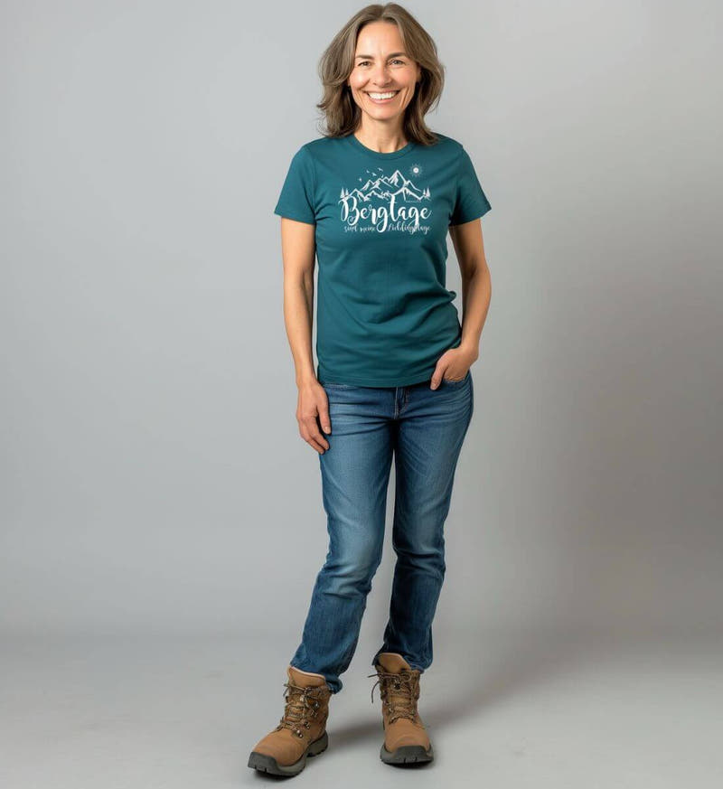 Berg-Tage | Damen Premium Organic T-Shirt von Rad&Rucksack - am Model präsentiert