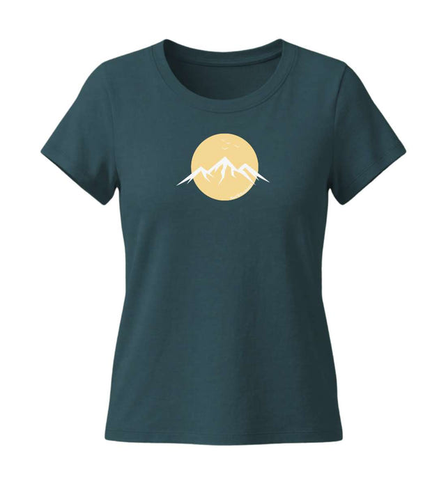 Berg Vogel T-Shirt Damen Blaugrün (Stargazer) – Produktbild (155 g/m² Bio-Baumwolle, tailliert) von Rad&Rucksack