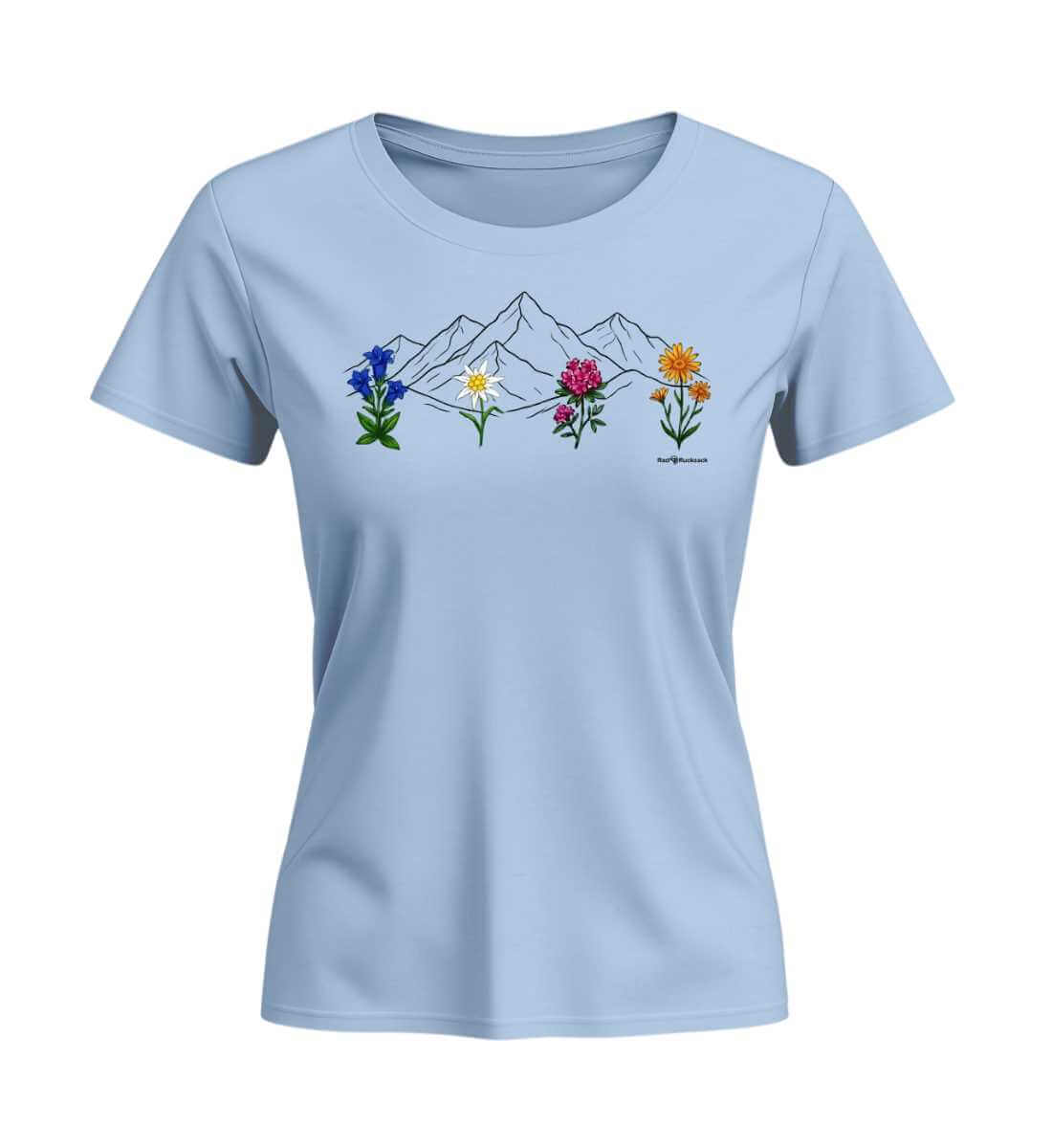 Berge Blumen | Damen Premium Organic T-Shirt (Fitted) in Blue Soul von Rad&Rucksack