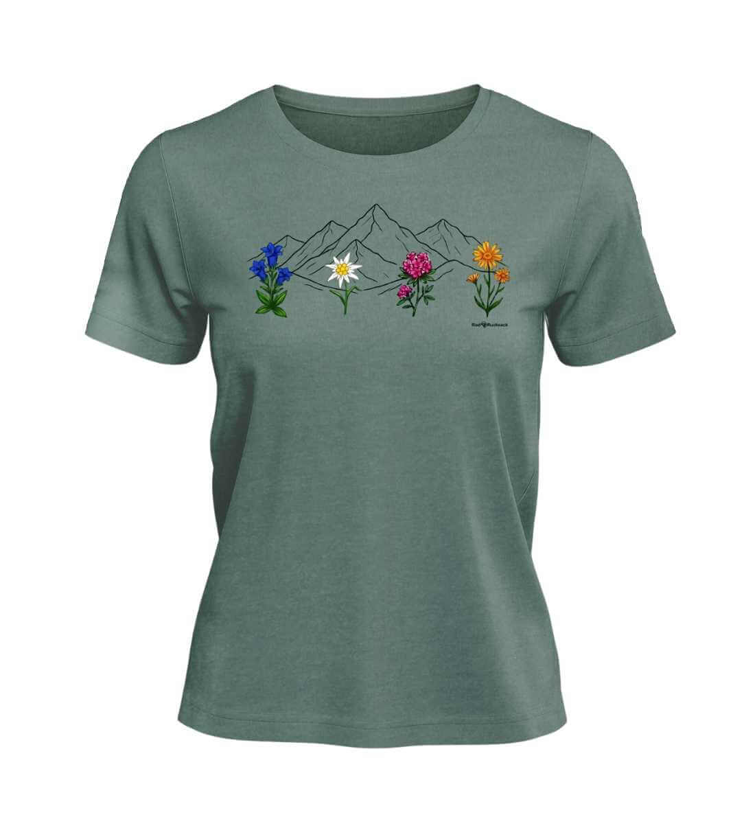 Berge Blumen | Damen Premium Organic T-Shirt in Green Bay von Rad&Rucksack