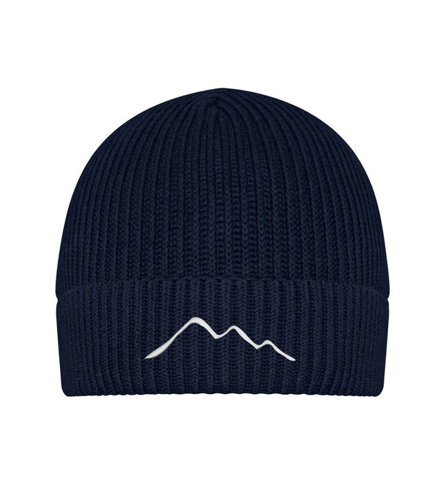 Berge Wollmütze Dunkelblau (French Navy) – Produktbild (95% Bio-Baumwolle, zweilagig mit Stick) von Rad&Rucksack